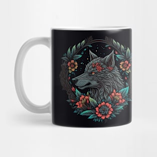 wolf and flowers Mug